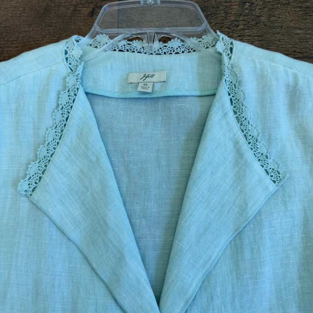 J. Jill Linen Crochet Trim Jacket Womens XL Seafoam Green - Picture 12 of 14